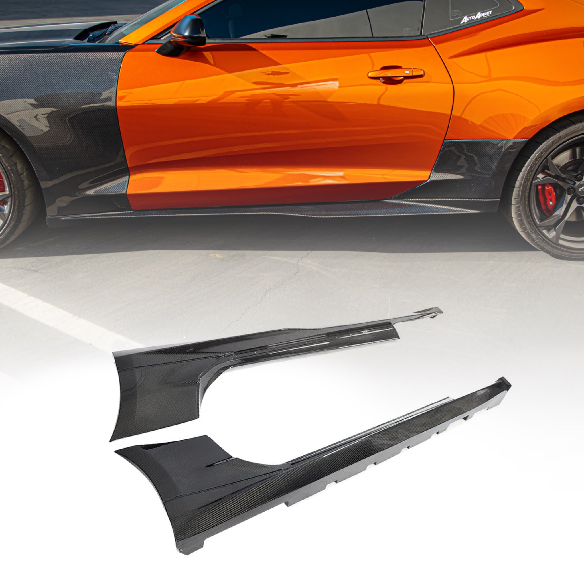 2016-2025 Chevy Camaro SS/RS ZL1 Style Side Skirt Rocker 1pc Gloss Carbon Fiber (PAIR)