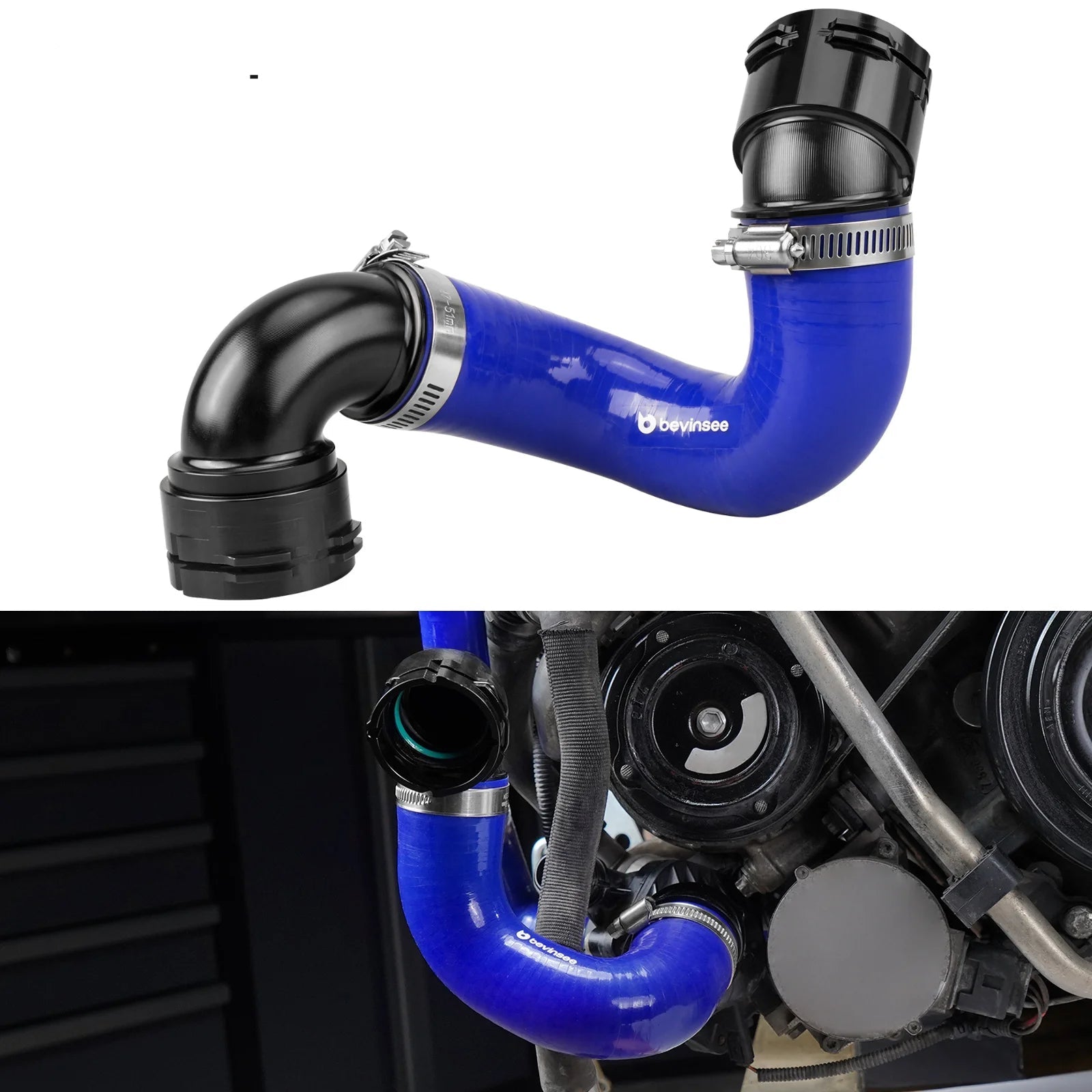 BMW E81 / E82 / E87 / E88 1 Series, E90 / E91 / E92 / E93 3 Series & E84 X1 Lower Radiator to Thermostat Silicone Hose Repair Kit with Billet Aluminum Flange (N52N / N53 Engines / Replaces 17127564478